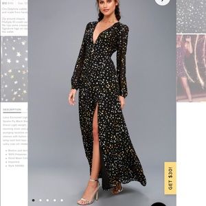 Lulus Sparks Fly Black Star Print Long Sleeve Maxi Dress